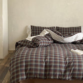 June Lace Double Gauze Gingham Bedding Set - Brown